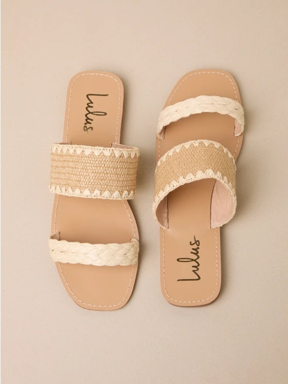 Lulu's Minka Natural Braided Slide Sandals - Beige